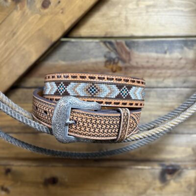 Mens Nocona Stitched Leather Belt
