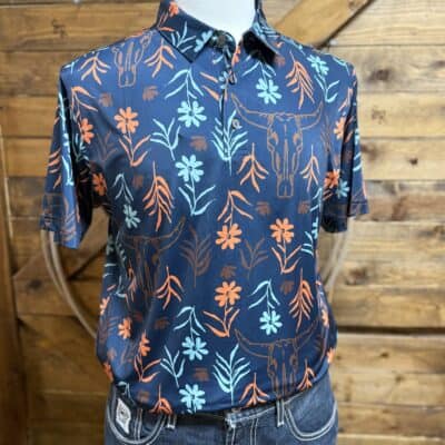 Mens Raised By Coyotes S/S Polo-Skulls/Daisies