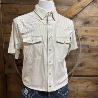 Mens Rock&Roll S/S Tek Core Pearl Snap-Natural Stripe
