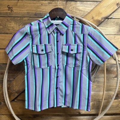 Boys San Jac Outdoors S/S Pearl Snap Performance Shirt-Retro Stripe