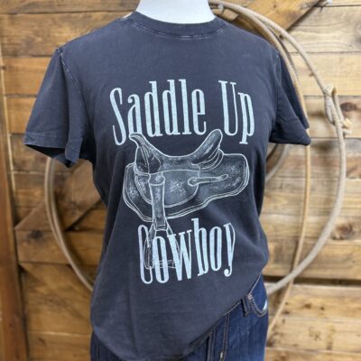 Womens Flag & Anthem Saddle Up Cowboy Tee-Black