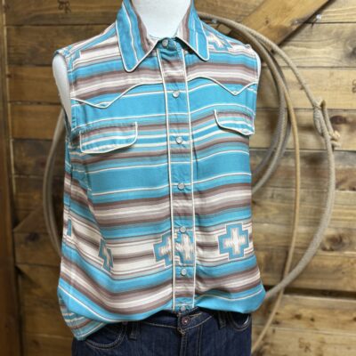 Womens Stetson Pearl Snap Tank-Turquoise Serape