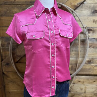 Womens Roper S/S Pearl Snap Blouse-Shiny Pink