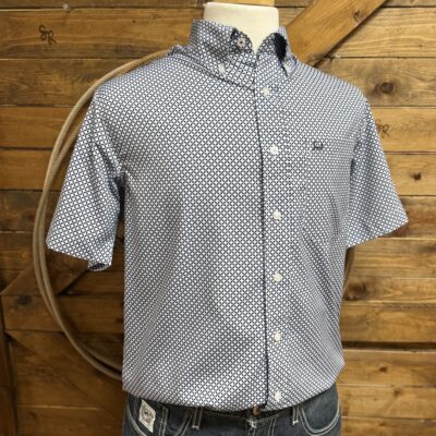 Mens Cinch S/S ArenaFlex Button Down-Light Blue Print