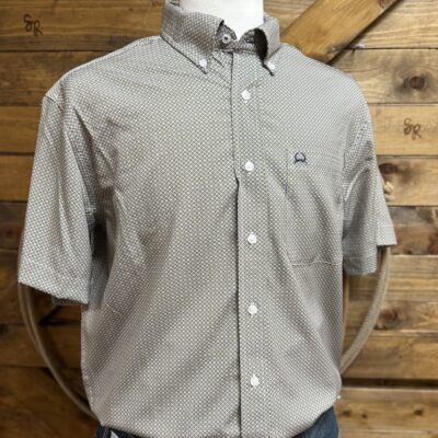 Mens Cinch S/S ArenaFlex Button Down-Navy/Gold Diamond Print