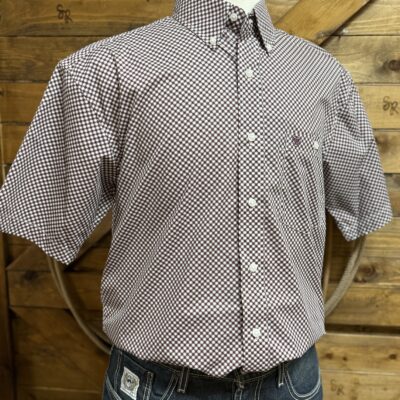 Mens Wrangler Classic S/S Button Down-Red/White Pattern