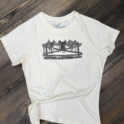 Womens Cruel Denim Saddle Tee-White