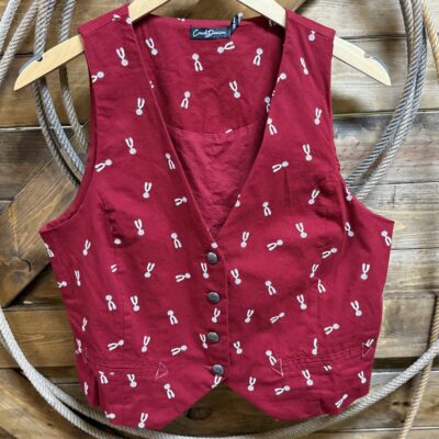 Womens Cruel Denim Embroidered Vest-Red Spurs
