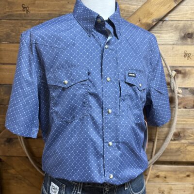 Mens Wrangler ATG Performance S/S Pearl Snap-Vintage Indigo Lattice