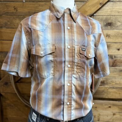 Mens Wrangler ATG S/S Pearl Snap-Sepia Ombre Plaid