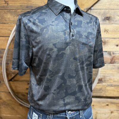 Mens Cinch ArenaFlex S/S Polo-Black Camo