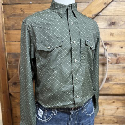 Mens Wrangler ATG L/S Performance Pearl Snap-Green