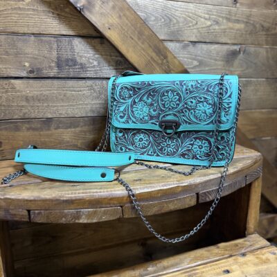 American Darling Embossed Leather Crossbody-Turquoise