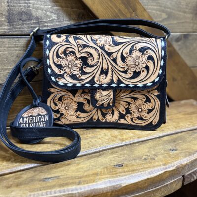 American Darling Whip Crossbody-Tooled Black/Brown