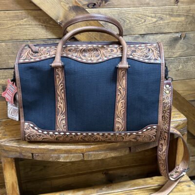 American Darling Tooled Duffle Bag-Blk Canvas/Tooled Leather