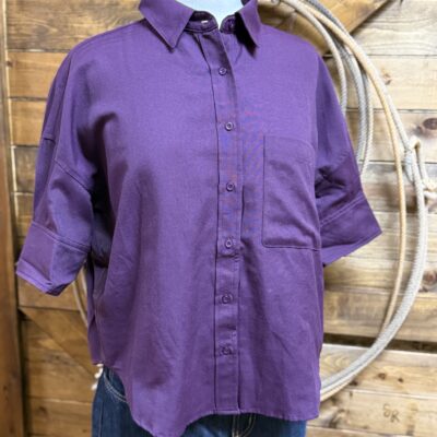 Womens Ee:some S/S Button Down Top-Deep Fig