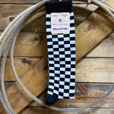 Womens Boot Doctor Over The Calf Boot Socks-Blk/White Checkered