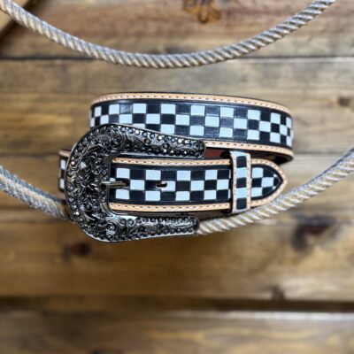 Womens Angel Ranch Checkered Belt-Blk/White