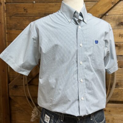 Mens Cinch S/S Classic Button Down-White/Blue Plaid