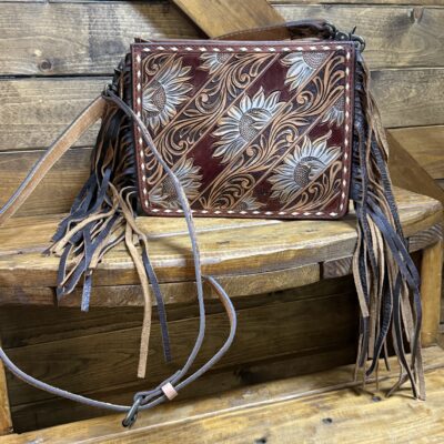 American Darling Messenger Bag W/ Fringe-Tooled Sunflowers