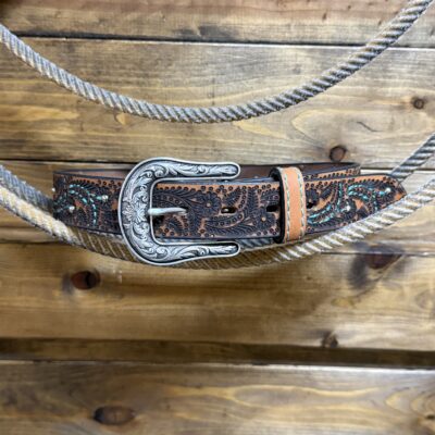 Kids Paisley Studded Belt-Brown/Turquoise