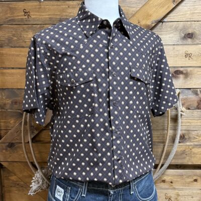 Mens Roper Pearl Snap Performance S/S Shirt-Brown Horse Print