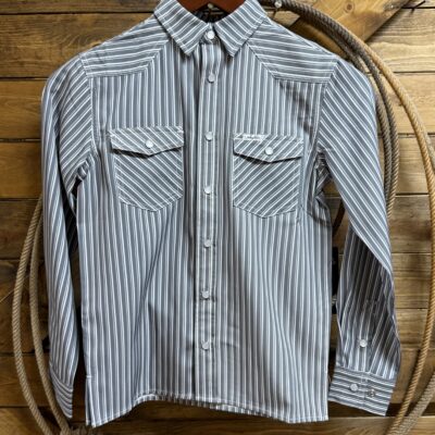 Kids San Jac Outdoors L/S Performance Pearl Snap Shirt-Grey Stripe