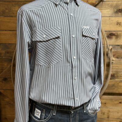Mens San Jac Outdoors L/S Performance Pearl Snap Shirt-Grey Stripe
