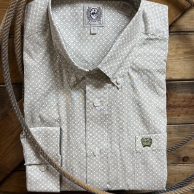 Mens Cinch Classic L/S Button Down-Olive Diamond Print