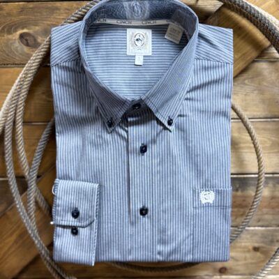 Mens Cinch Classic L/S Button Down-Navy/Olive Stripe