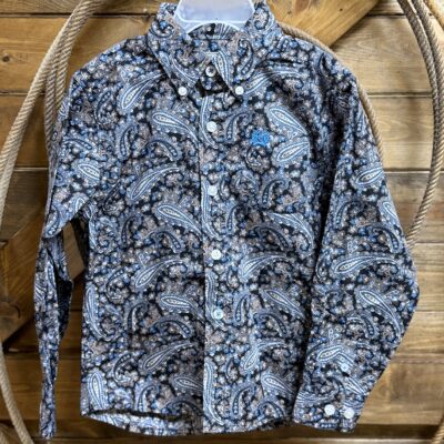 Infant Boys Cinch L/S Classic Button Down Shirt-Blue/Brown Paisley