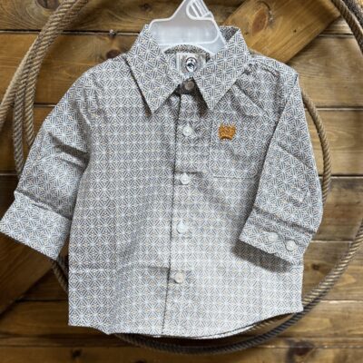 Infant Boys Cinch Classic L/S Button Down Shirt-White/Orange Print