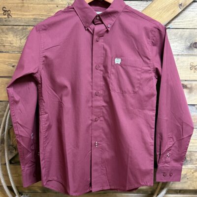 Boys Cinch Classic L/S Button Down-Burgundy Stripe
