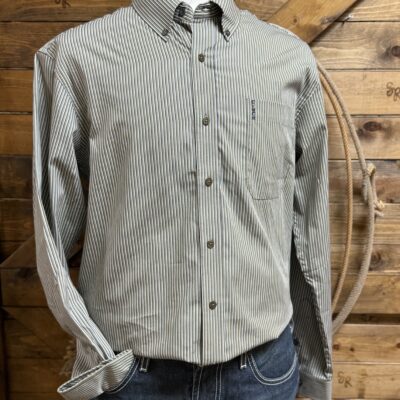 Mens Cinch Modern Fit L/S Button Down-Olive Stripe
