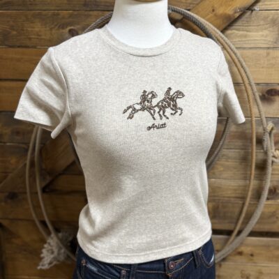 Womens Ariat Pony Club S/S Ribbed Tee-Oatmeal Heather
