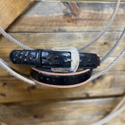 Mens Mustang Ridge Ostrich Print Belt-Black