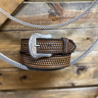 Mens Mustang Ridge Basket Weave Belt-Brown
