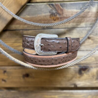 Mens Mustang Ridge Ostrich Print Belt-Brown