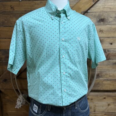 Mens Cinch Classic S/S Button Down-Turquoise Print
