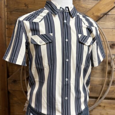 Mens Panhandle Slim S/S Performance Pearl Snap-Black Stripe
