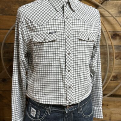 Mens Rock&Roll Tek Core L/S Pearl Snap Shirt-Grey Check