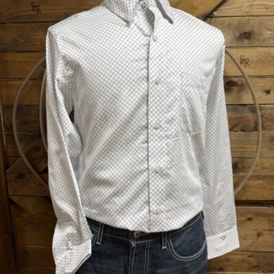 Mens Wrangler L/S Button Down-Cody Johnson Collection/White/Grey