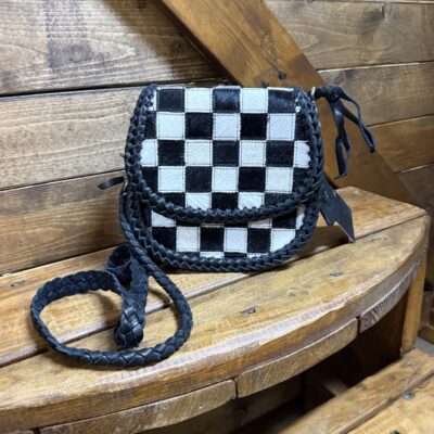 American Darling Checkered Hair on Hide Crossbody-Black/White