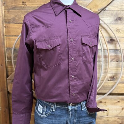 Mens Wrangler Classic L/S Pearl Snap-Burgundy
