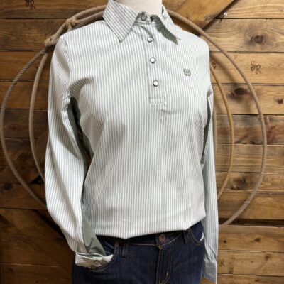 Womens Cinch L/S Polo Pullover-Green Seersucker