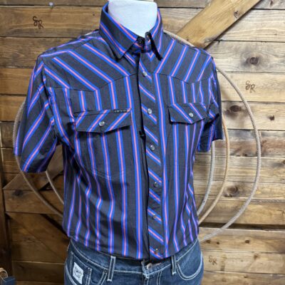 Mens Koe Wetzel x Rock&Roll S/S Performance Pearl Snap-Charcoal