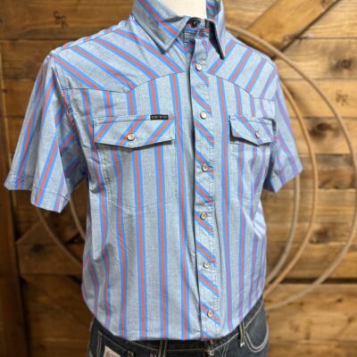 Mens Koe Wetzel x Rock&Roll S/S Performance Pearl Snap-Blue