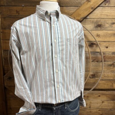 Mens Panhandle Slim L/S Button Down-Turquoise/Tan Stripe