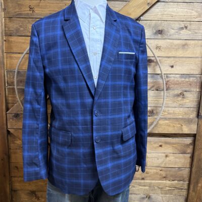 Mens Rock&Roll Sport Coat-Indigo Plaid