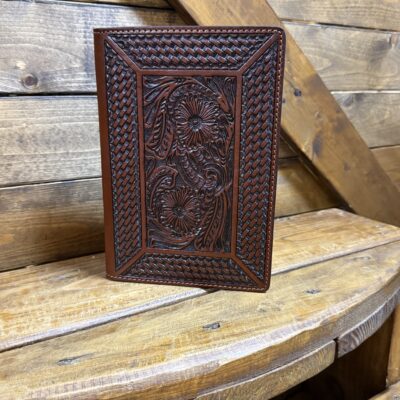 Tooled Leather Notepad Cover-Small-Dark